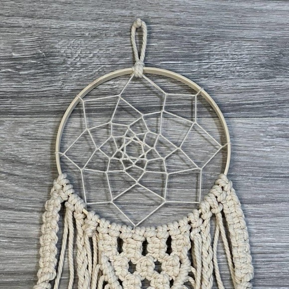 Handmade Bamboo White Macrame Dream Catcher 29" Hanging Length Boho Home Decor - Picture 4 of 4